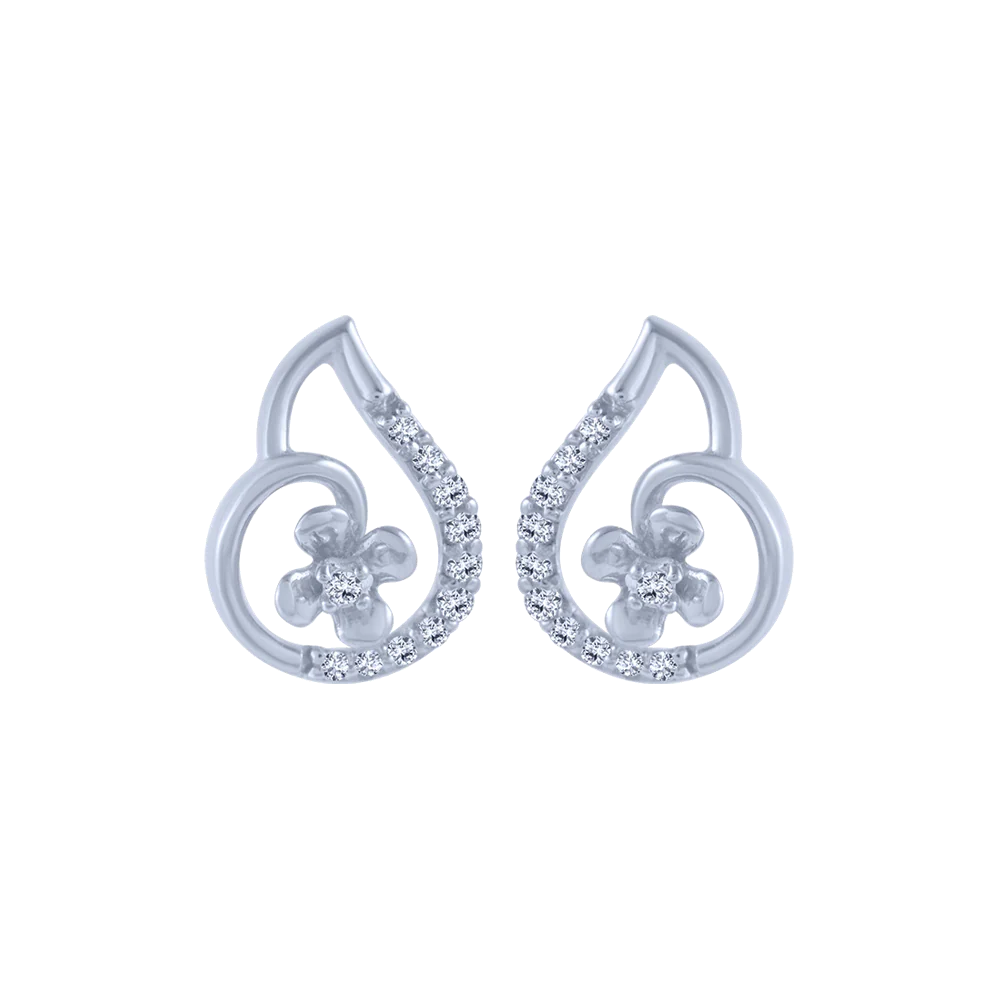14KT (585) White Gold And Diamond Stud Earrings For Women