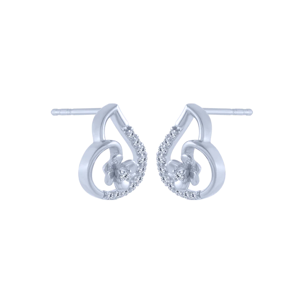 14KT (585) White Gold And Diamond Stud Earrings For Women - Image 3