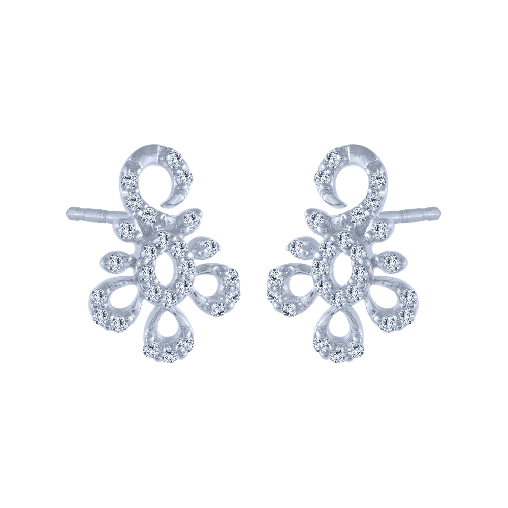 14KT (585) White Gold And Diamond Stud Earrings For Women - Image 3