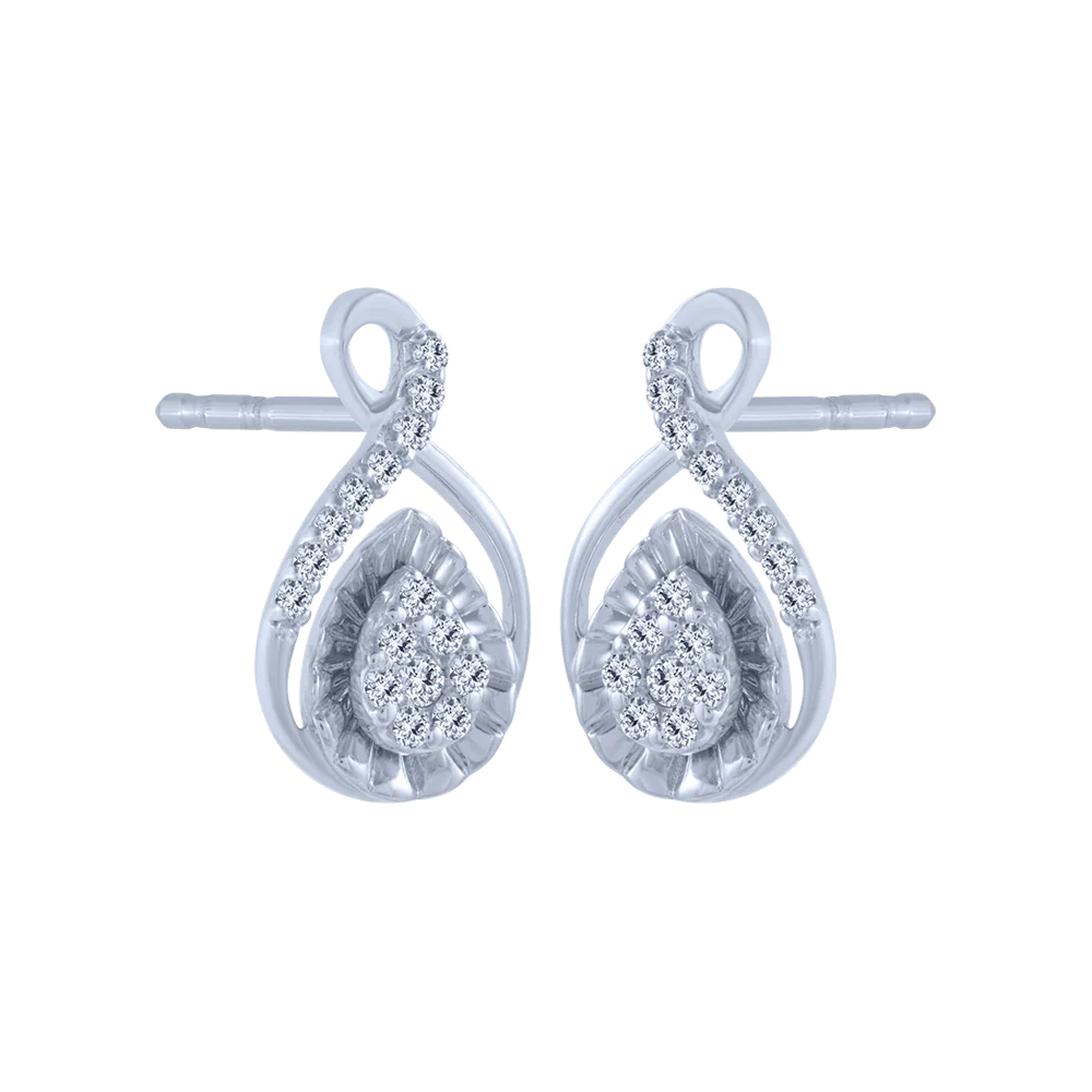 14KT (585) White Gold And Diamond Stud Earrings For Women - Image 3