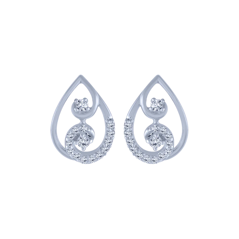 14KT (585) White Gold And Diamond Stud Earrings For Women