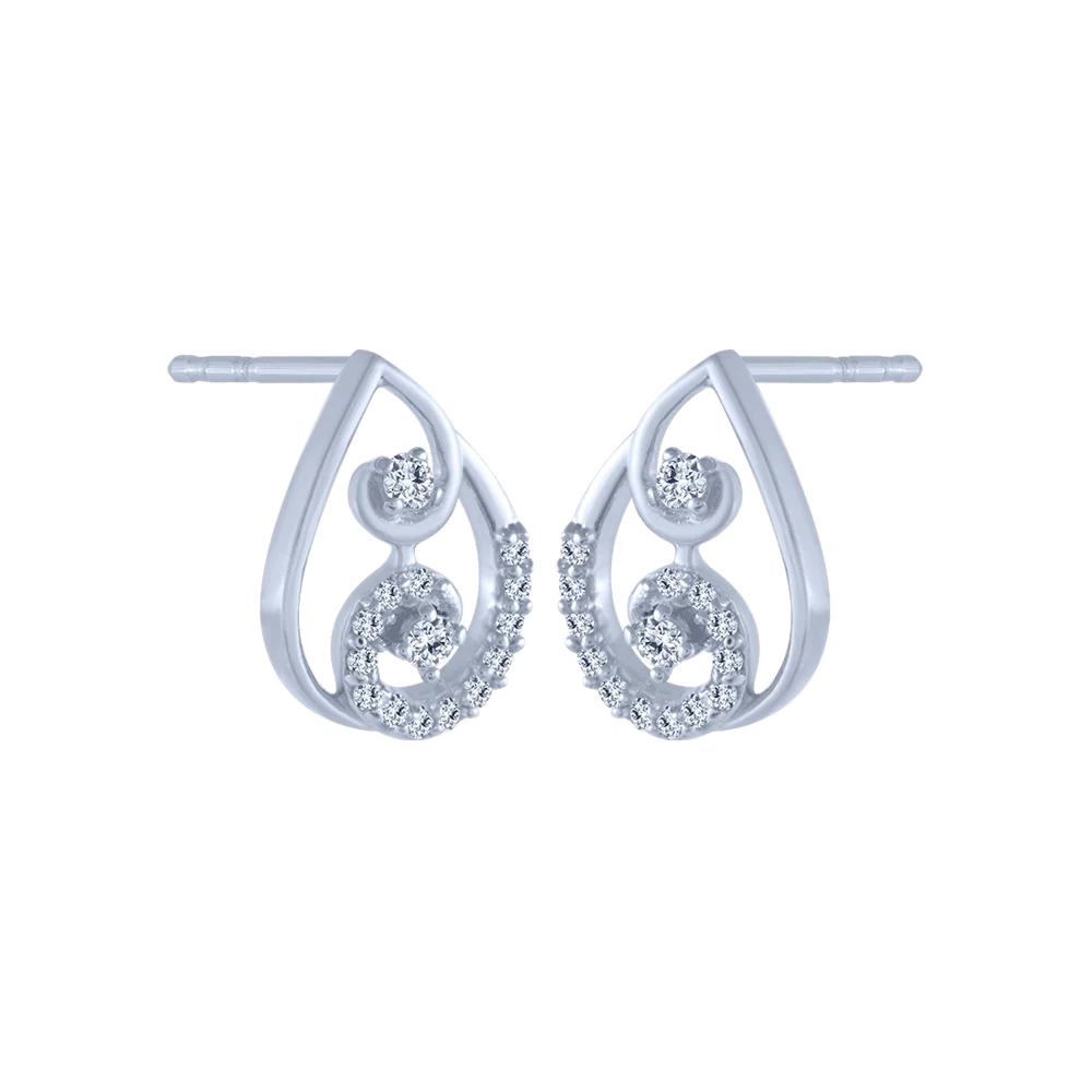 14KT (585) White Gold And Diamond Stud Earrings For Women - Image 3