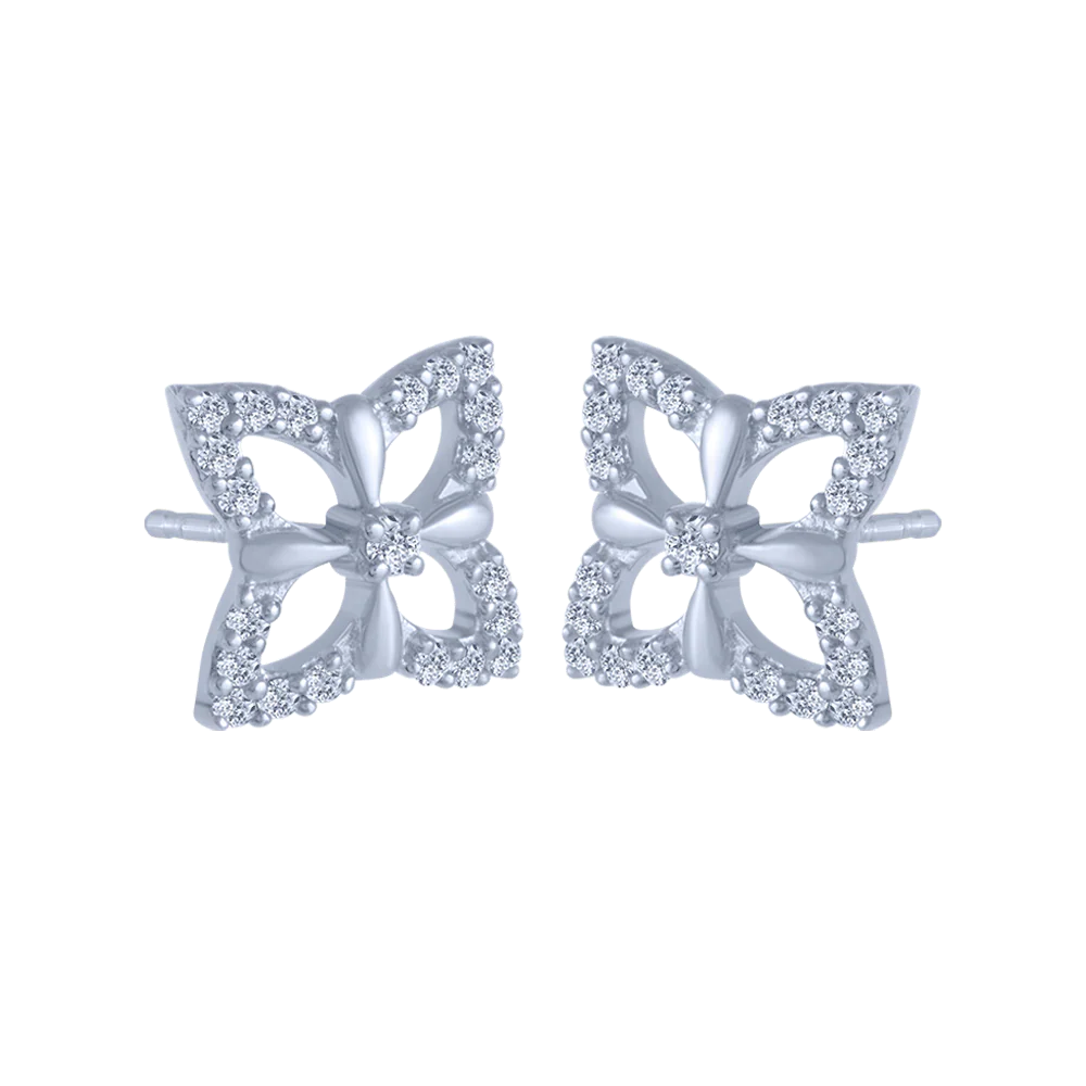 14KT (585) White Gold And Diamond Stud Earrings For Women - Image 3