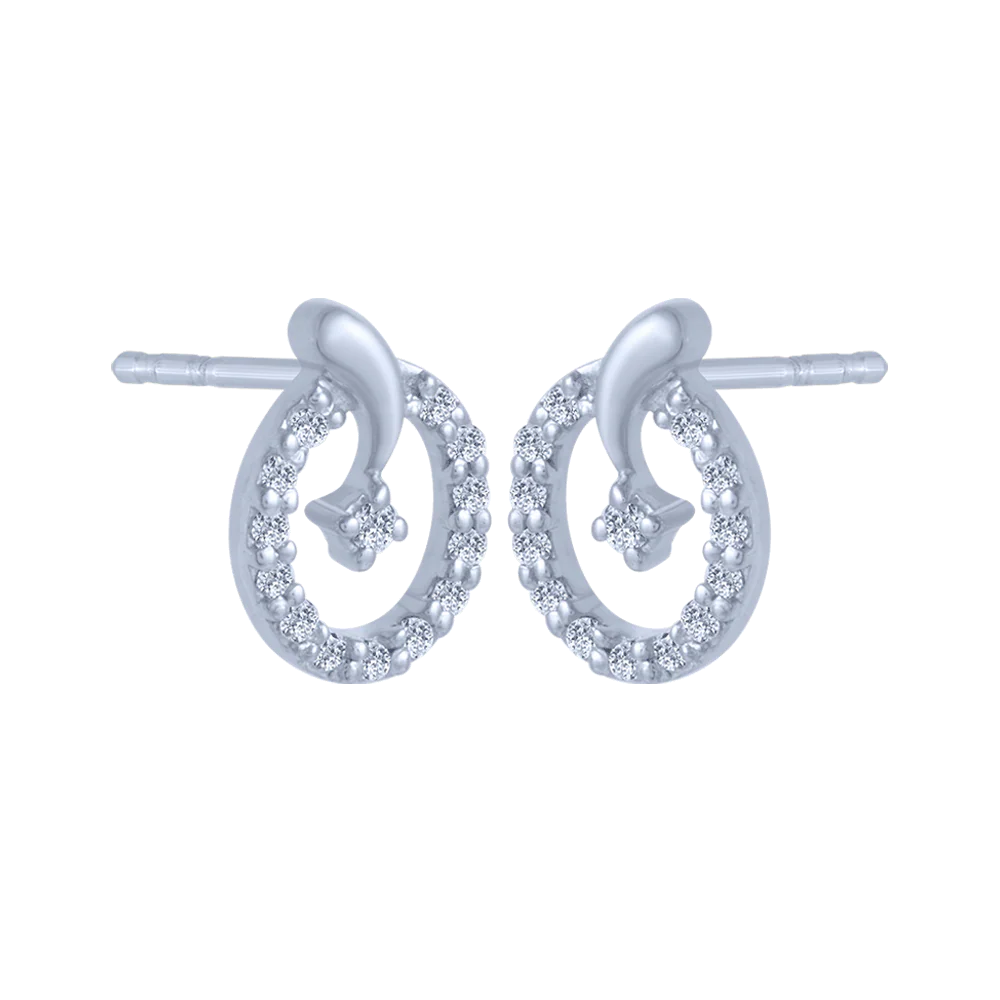 14KT (585) White Gold And Diamond Stud Earrings For Women - Image 3