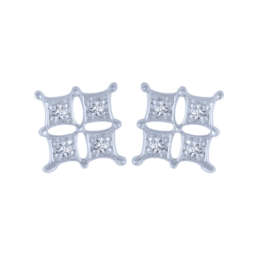 14KT (585) White Gold And Diamond Stud Earrings For Women