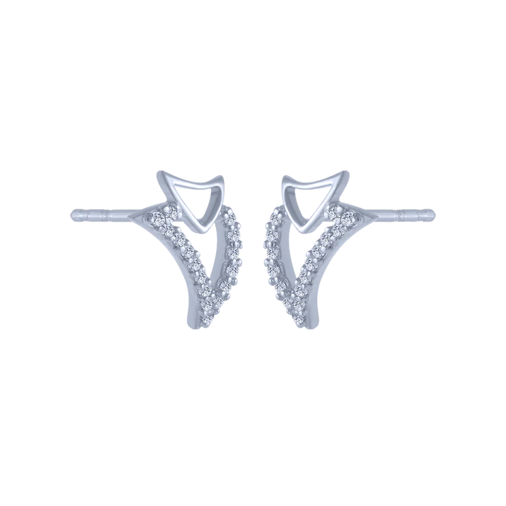 14KT (585) White Gold And Diamond Stud Earrings For Women - Image 3