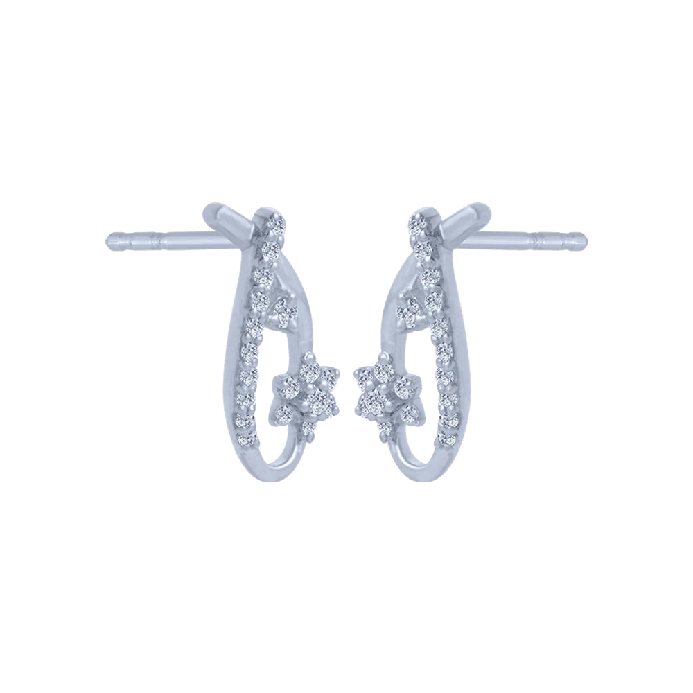 14KT (585) White Gold And Diamond Stud Earrings For Women - Image 3