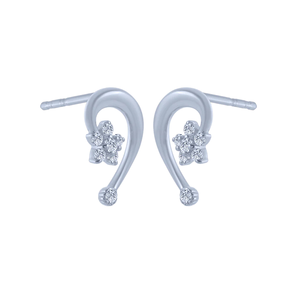 14KT (585) White Gold And Diamond Stud Earrings For Women - Image 3