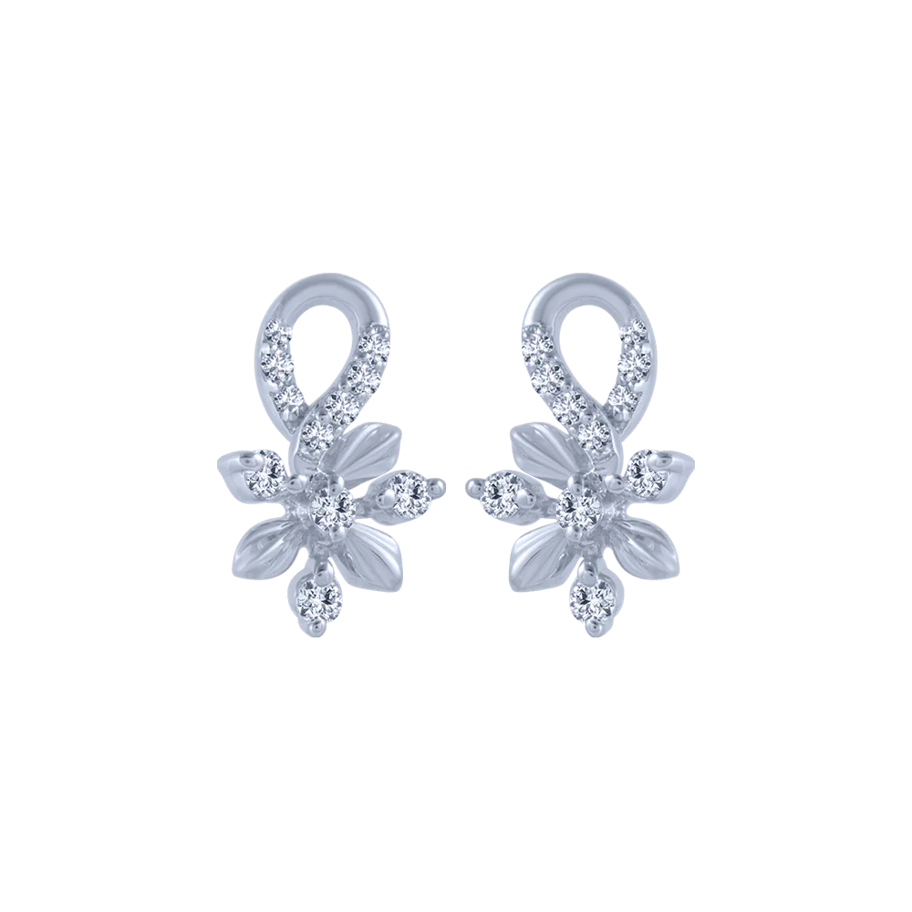 14KT (585) White Gold And Diamond Stud Earrings For Women
