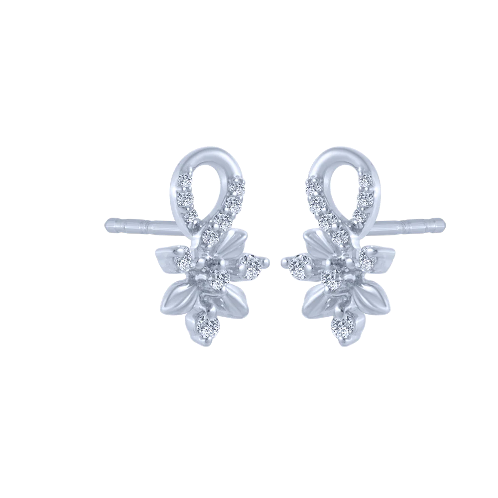 14KT (585) White Gold And Diamond Stud Earrings For Women - Image 3