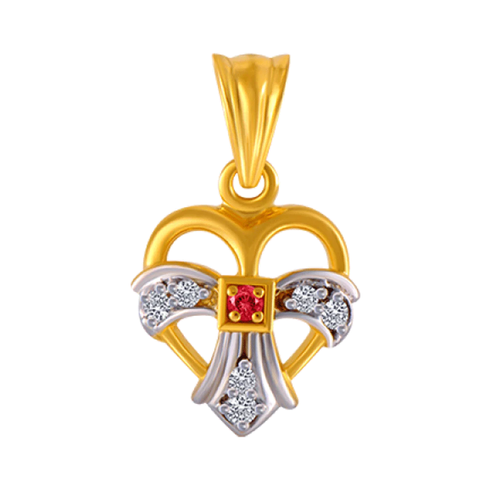 14KT (585) Yellow Gold And American Diamond Pendant For Women