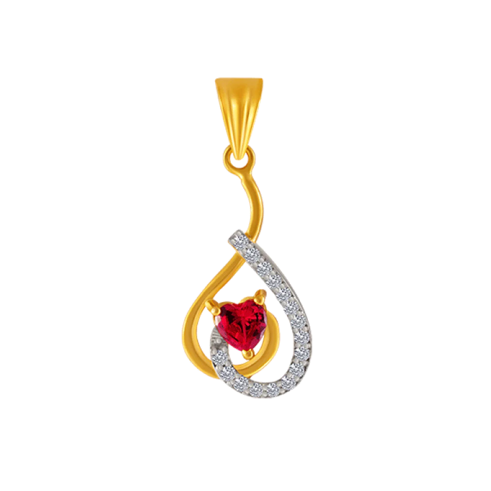 14KT (585) Yellow Gold And American Diamond Pendant For Women
