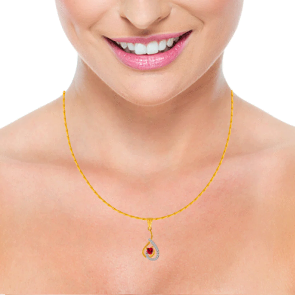 14KT (585) Yellow Gold And American Diamond Pendant For Women - Image 2