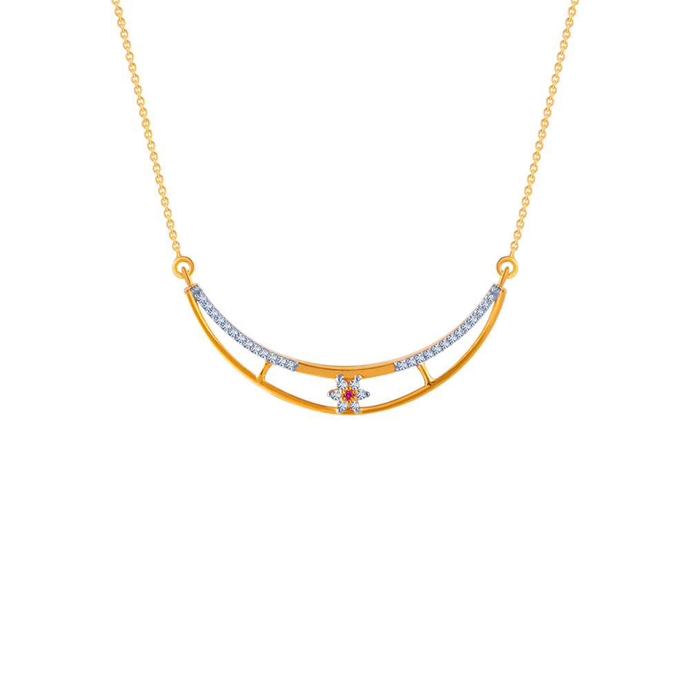 14KT (585) Yellow Gold And American Diamond Pendant For Women