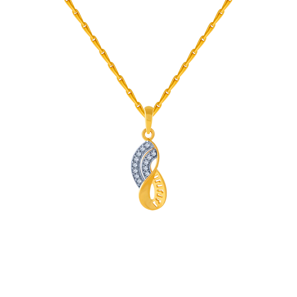 14KT (585) Yellow Gold And American Diamond Pendant For Women