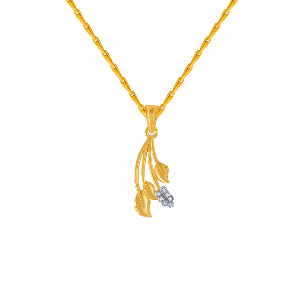 14KT (585) Yellow Gold And American Diamond Pendant For Women