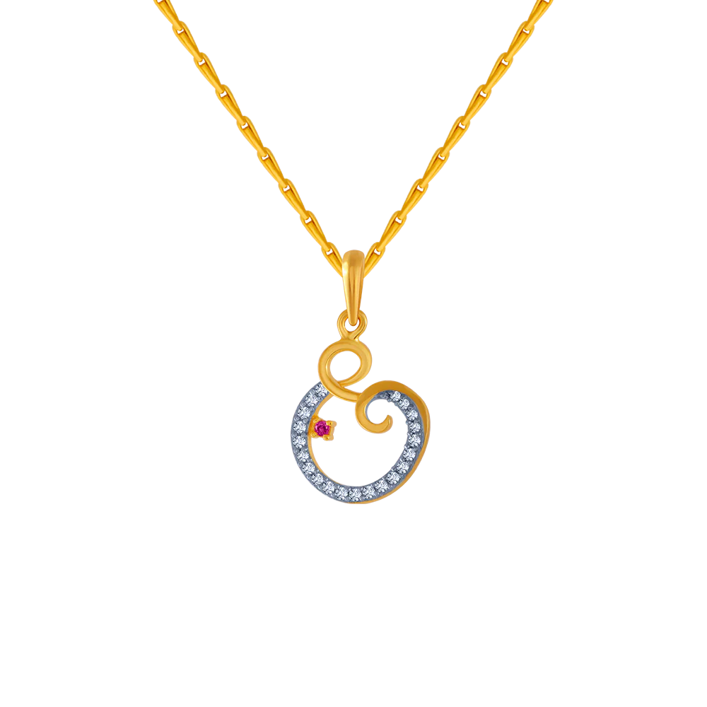 14KT (585) Yellow Gold And American Diamond Pendant For Women