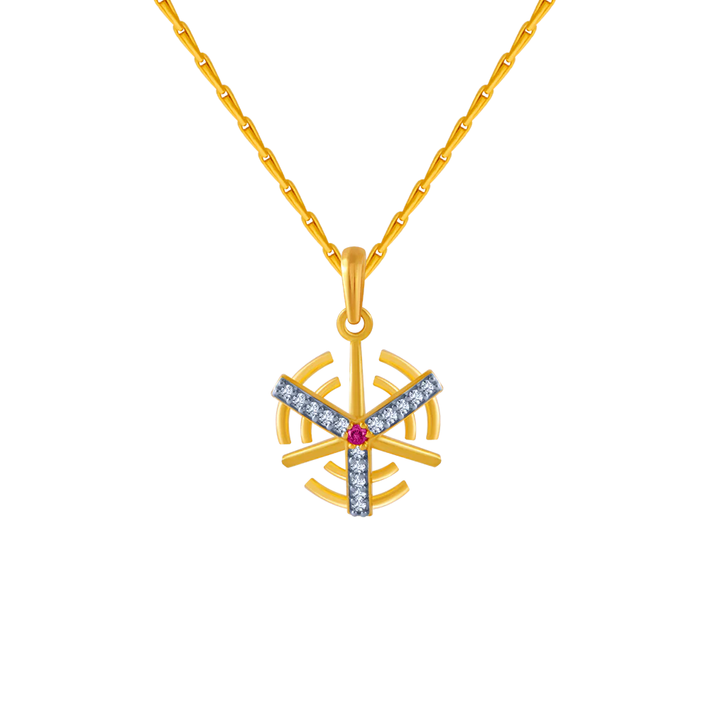 14KT (585) Yellow Gold And American Diamond Pendant For Women