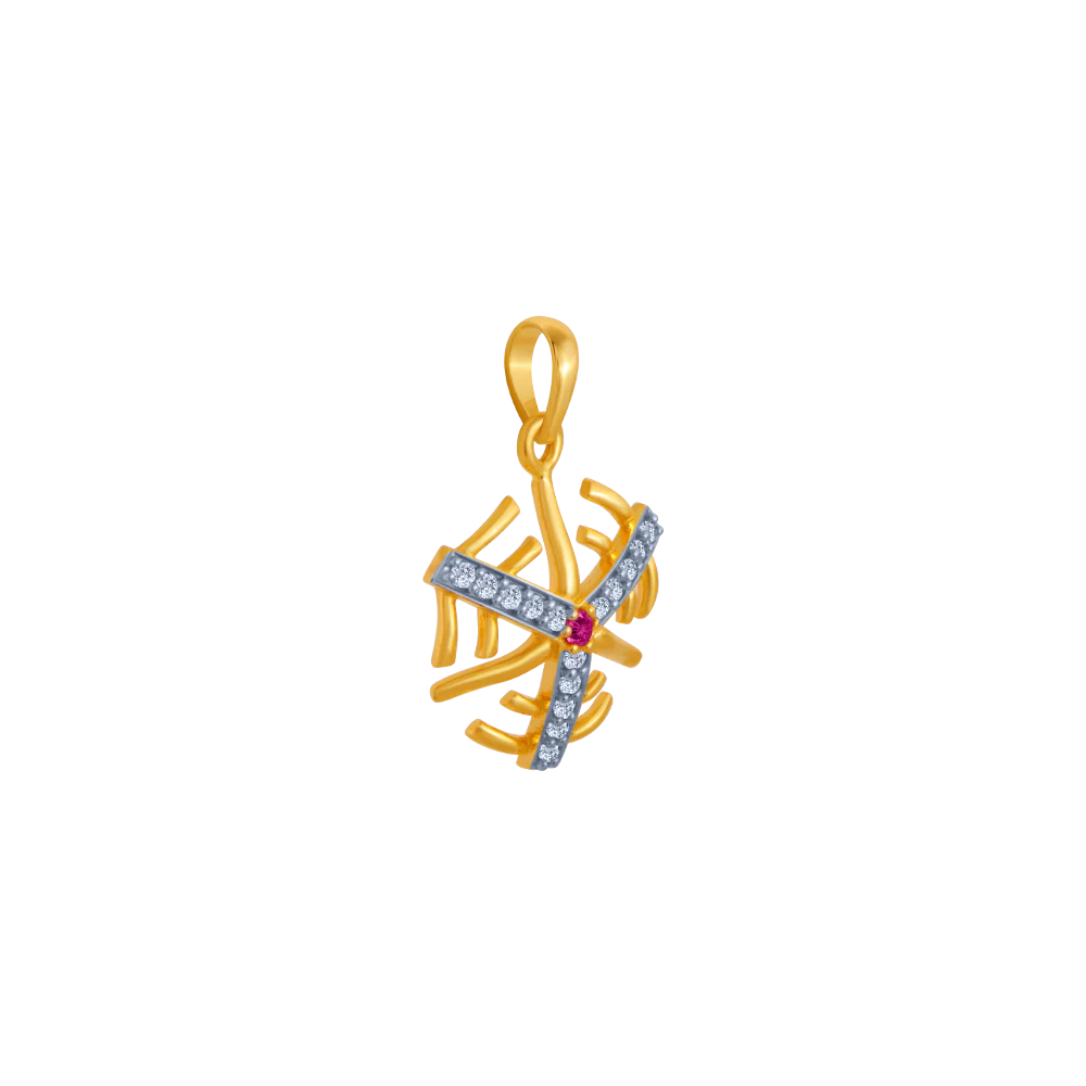 14KT (585) Yellow Gold And American Diamond Pendant For Women - Image 3