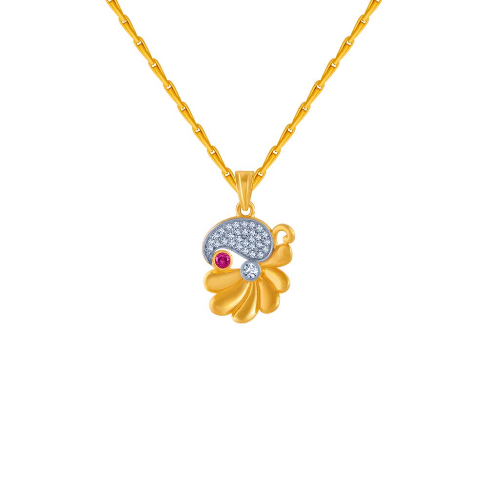 14KT (585) Yellow Gold And American Diamond Pendant For Women