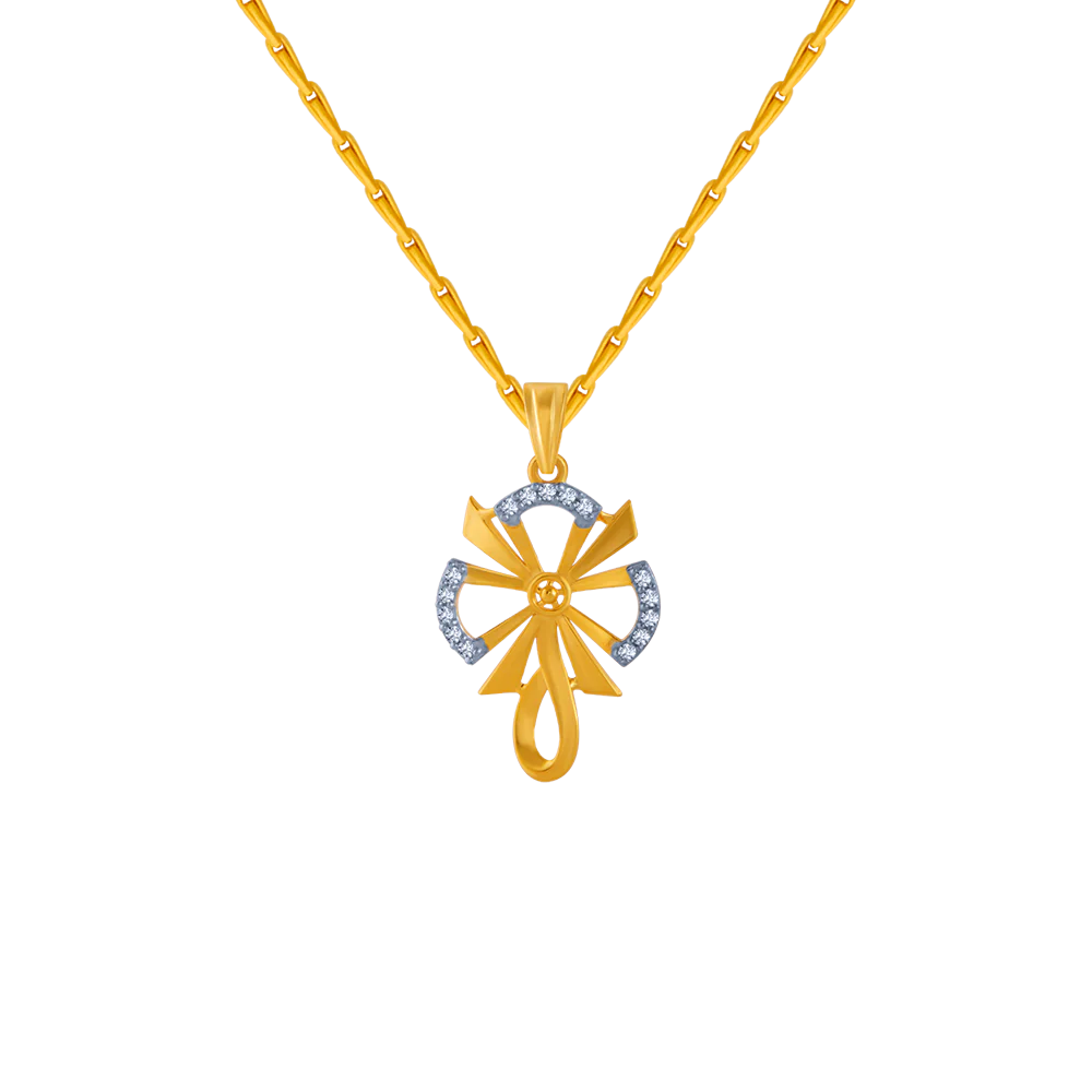 14KT (585) Yellow Gold And American Diamond Pendant For Women