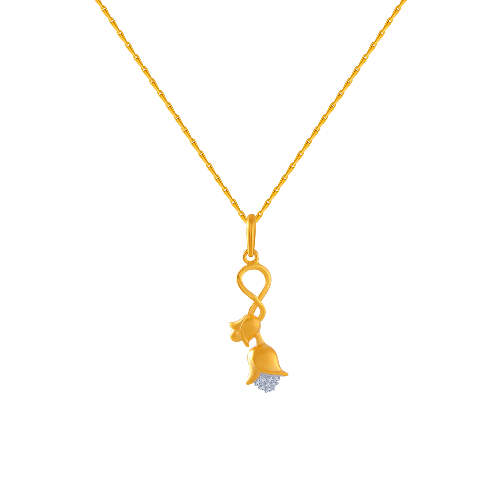 14KT (585) Yellow Gold And American Diamond Pendant For Women