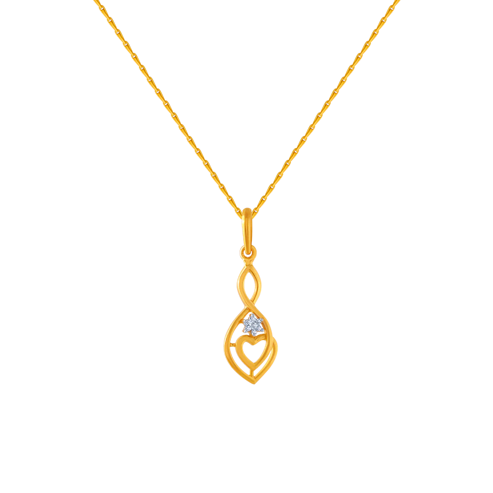14KT (585) Yellow Gold And American Diamond Pendant For Women
