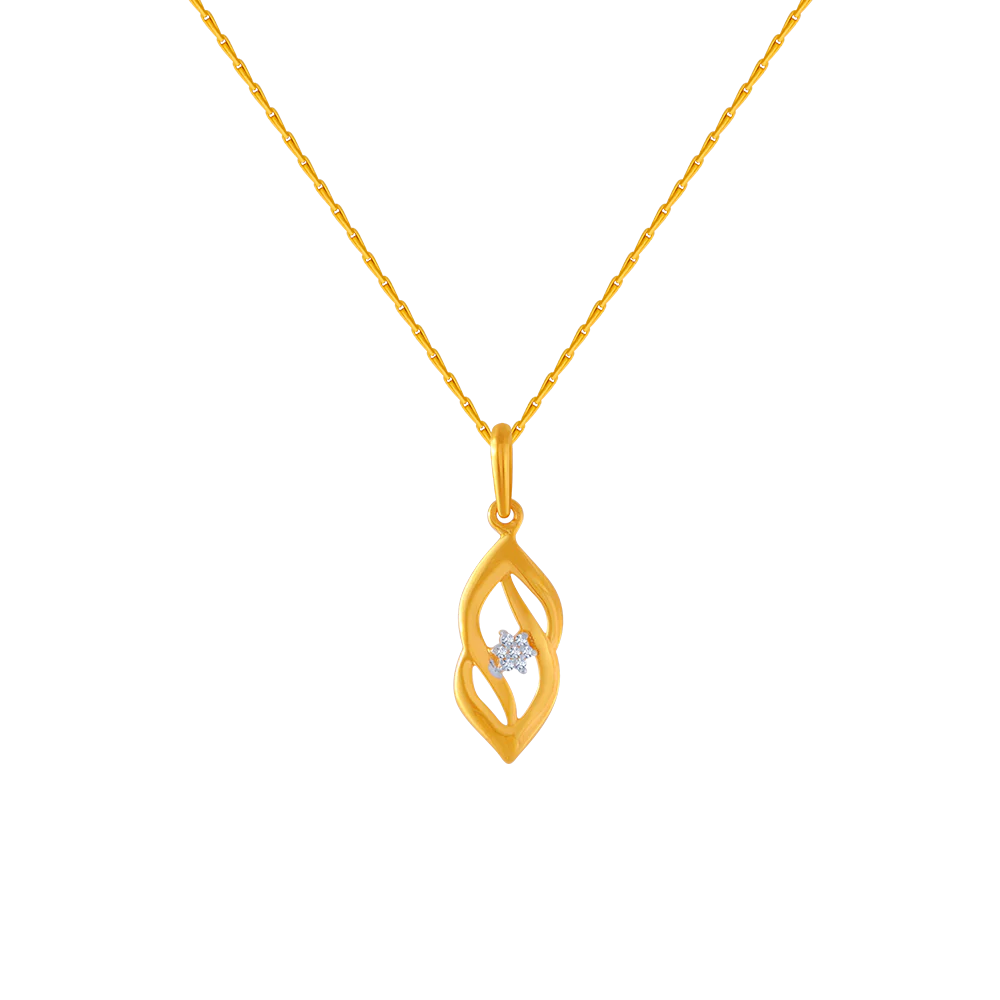 14KT (585) Yellow Gold And American Diamond Pendant For Women