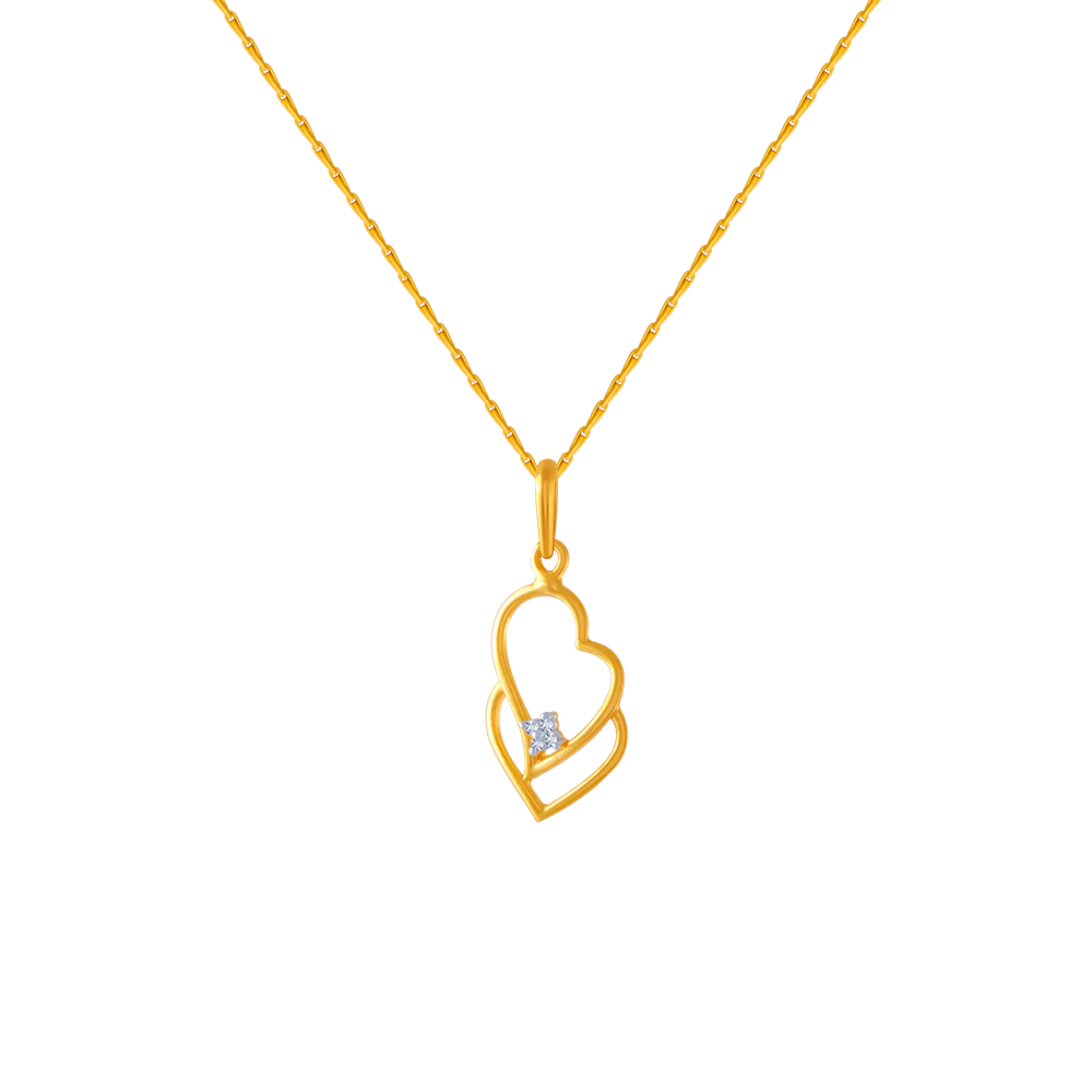 14KT (585) Yellow Gold And American Diamond Pendant For Women
