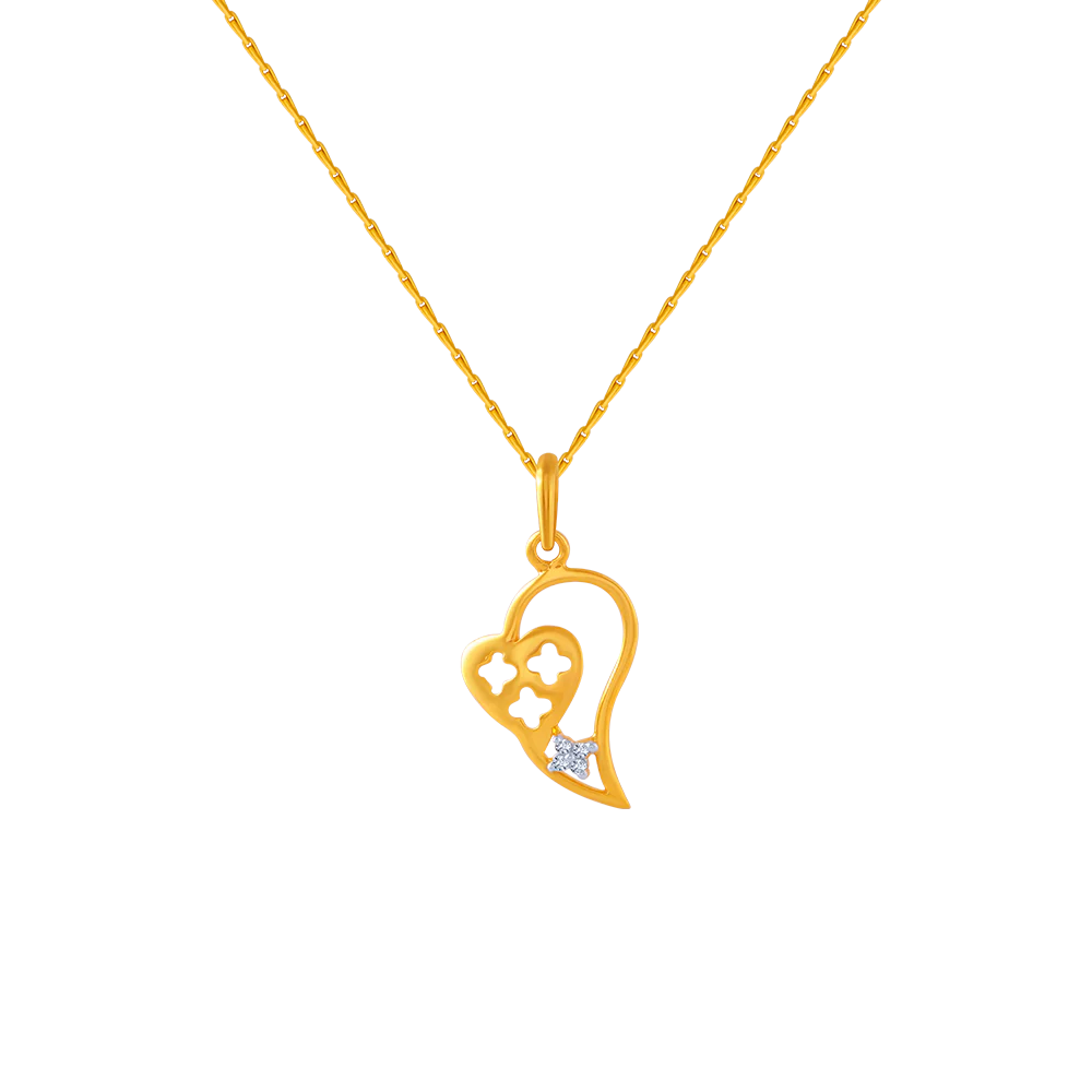 14KT (585) Yellow Gold And American Diamond Pendant For Women