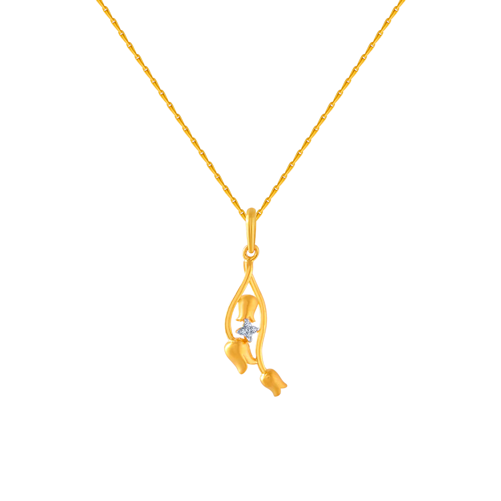 14KT (585) Yellow Gold And American Diamond Pendant For Women