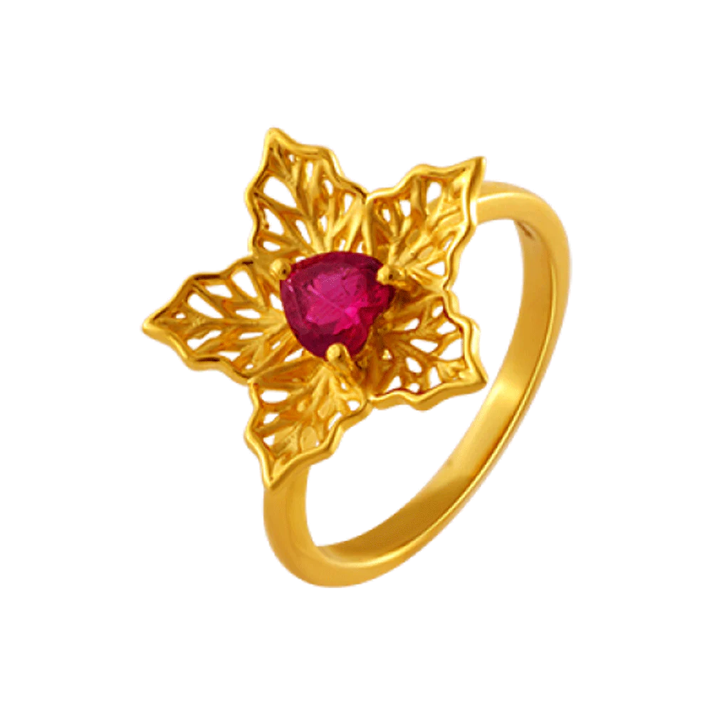 14KT (585) Yellow Gold And American Diamond Ring For Women