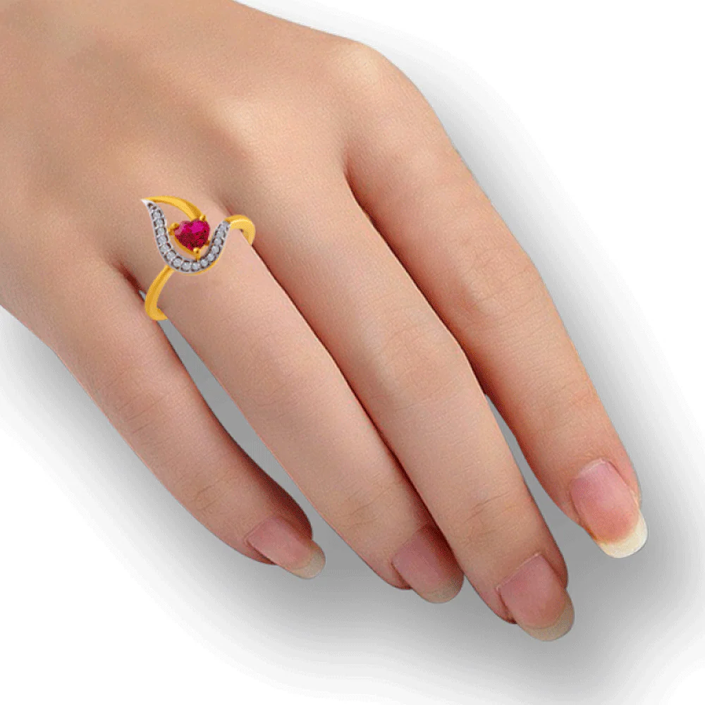 14KT (585) Yellow Gold And American Diamond Ring For Women - Image 2