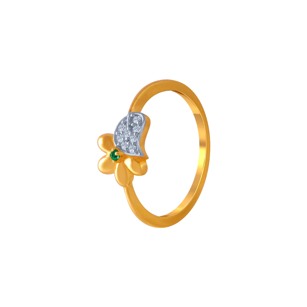 14KT (585) Yellow Gold And American Diamond Ring For Women