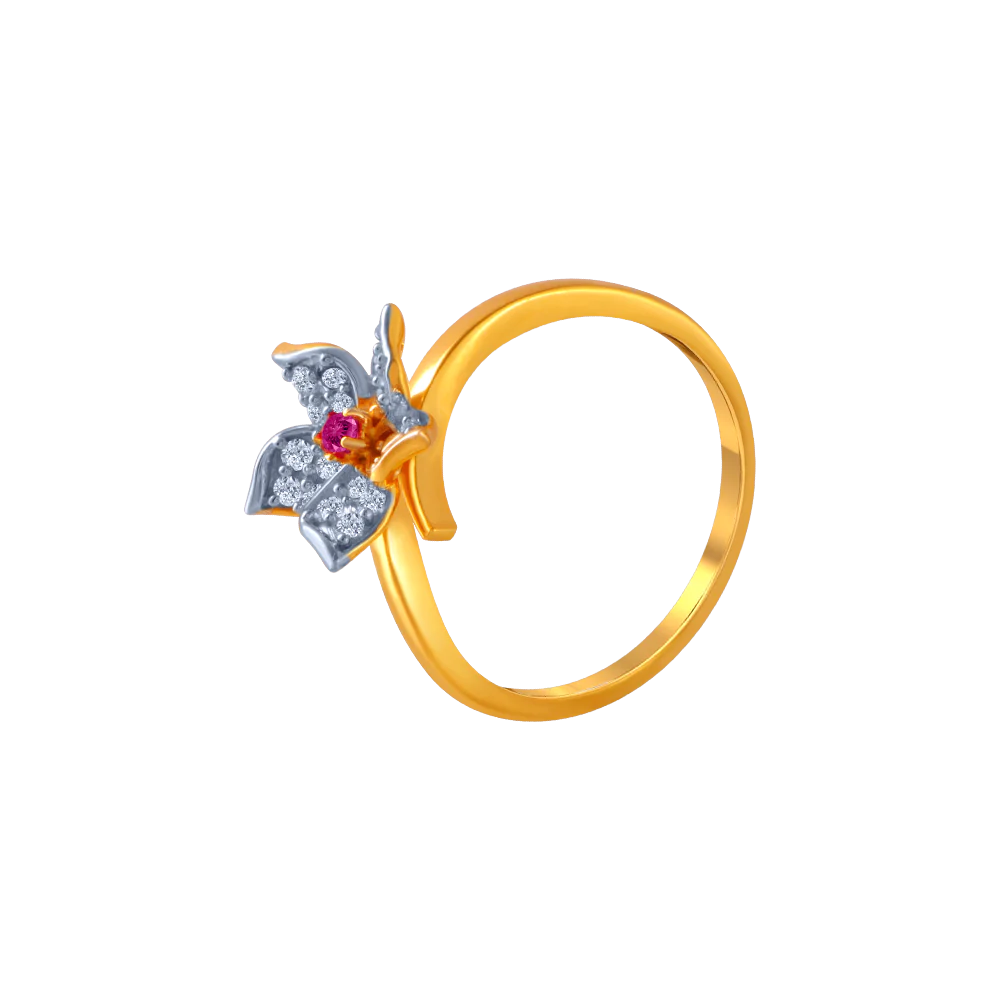 14KT (585) Yellow Gold And American Diamond Ring For Women