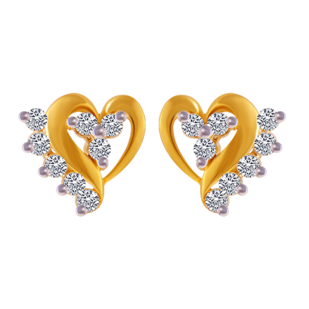 14KT (585) Yellow Gold And American Diamond Stud Earrings For Women