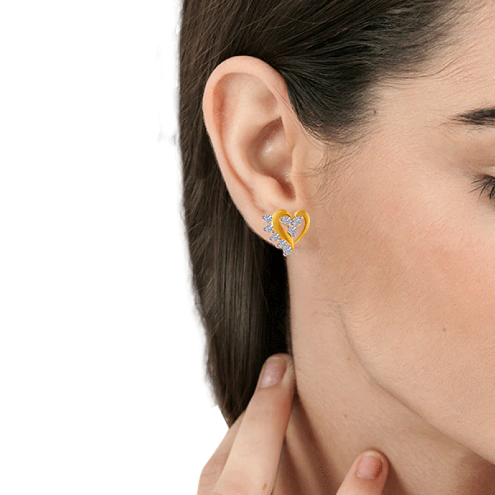 14KT (585) Yellow Gold And American Diamond Stud Earrings For Women - Image 2