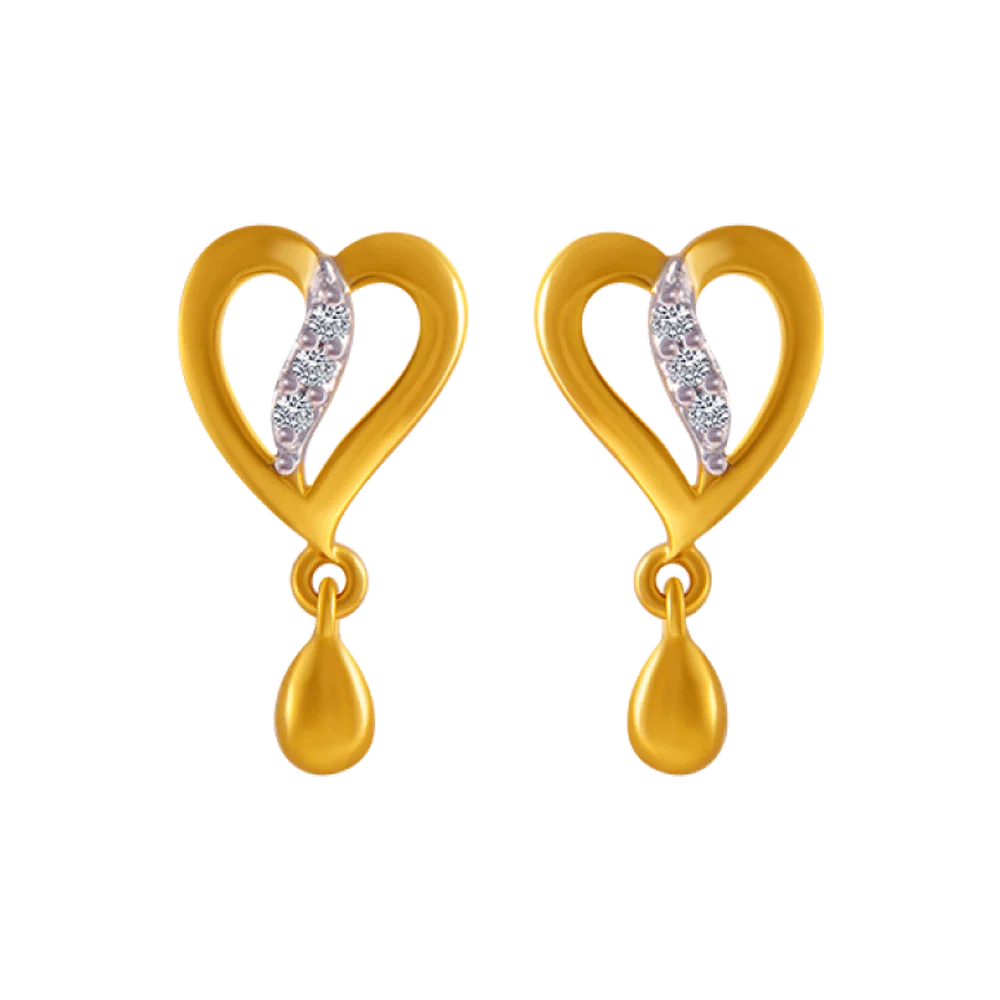 14KT (585) Yellow Gold And American Diamond Stud Earrings For Women