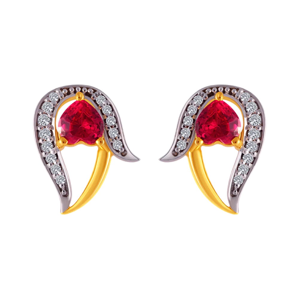 14KT (585) Yellow Gold And American Diamond Stud Earrings For Women