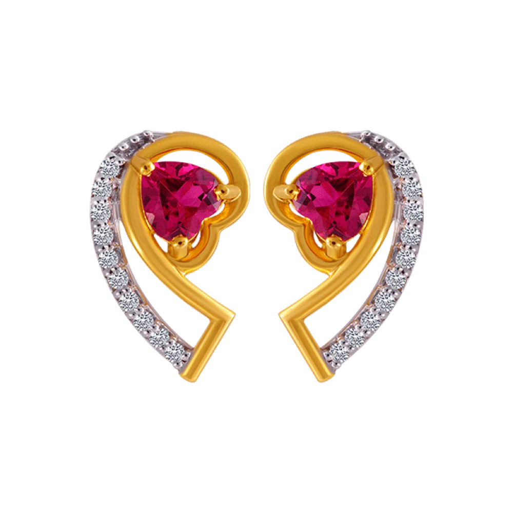 14KT (585) Yellow Gold And American Diamond Stud Earrings For Women