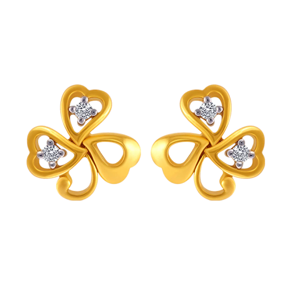 14KT (585) Yellow Gold And American Diamond Stud Earrings For Women