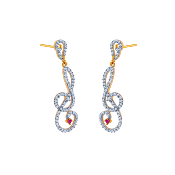 14KT (585) Yellow Gold And American Diamond Stud Earrings For Women - Image 3