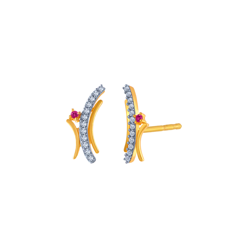 14KT (585) Yellow Gold And American Diamond Stud Earrings For Women