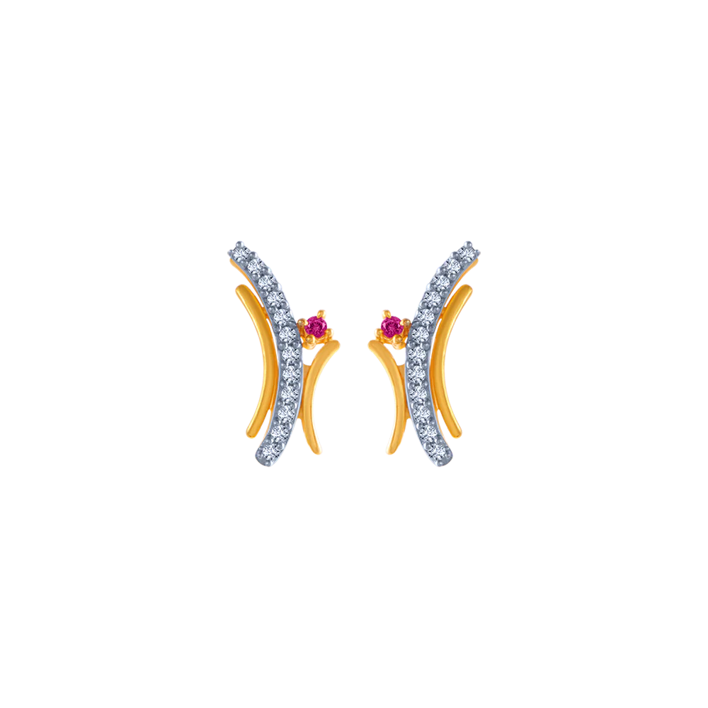 14KT (585) Yellow Gold And American Diamond Stud Earrings For Women - Image 2