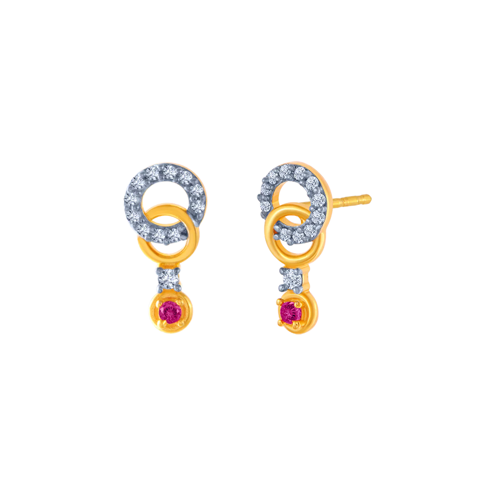 14KT (585) Yellow Gold And American Diamond Stud Earrings For Women