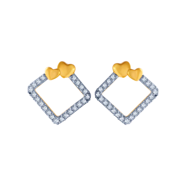 14KT (585) Yellow Gold And American Diamond Stud Earrings For Women - Image 2