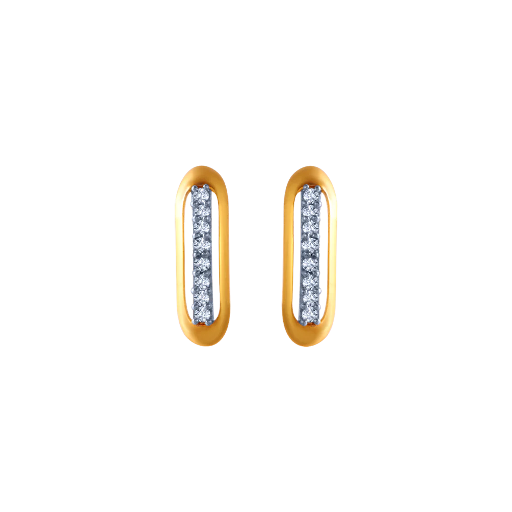 14KT (585) Yellow Gold And American Diamond Stud Earrings For Women - Image 2