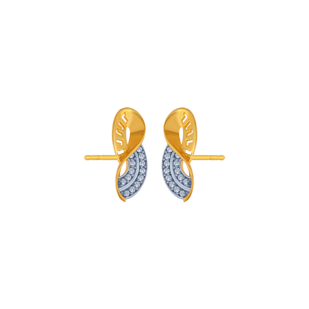 14KT (585) Yellow Gold And American Diamond Stud Earrings For Women