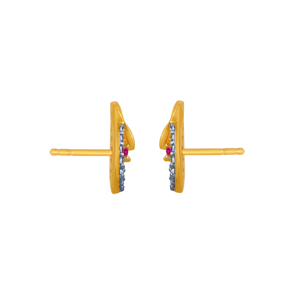 14KT (585) Yellow Gold And American Diamond Stud Earrings For Women - Image 4