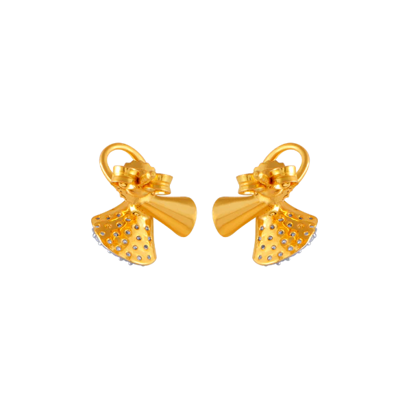 14KT (585) Yellow Gold And American Diamond Stud Earrings For Women - Image 5